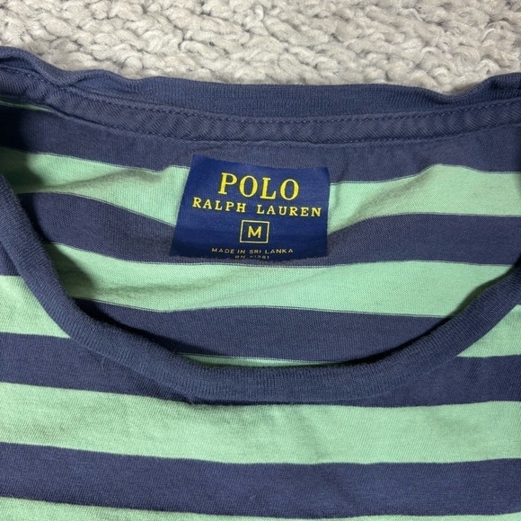 Polo Ralph Lauren Shirt Mens Medium Stripe Orange Pony Crewneck Preppy Classic - Picture 2 of 4